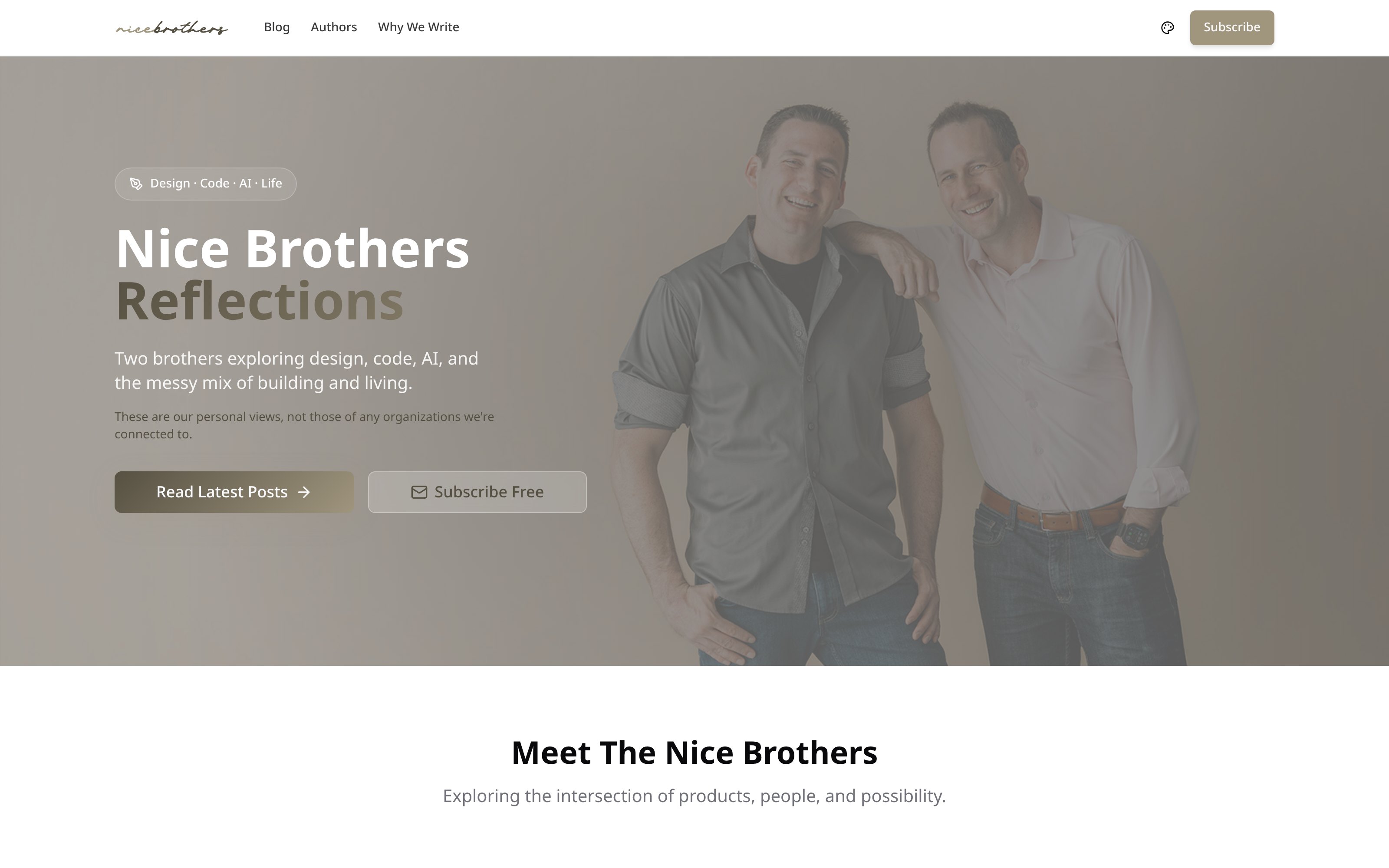The Nice Brothers homepage, a writing site designed and built by Foundry 6 Studio
